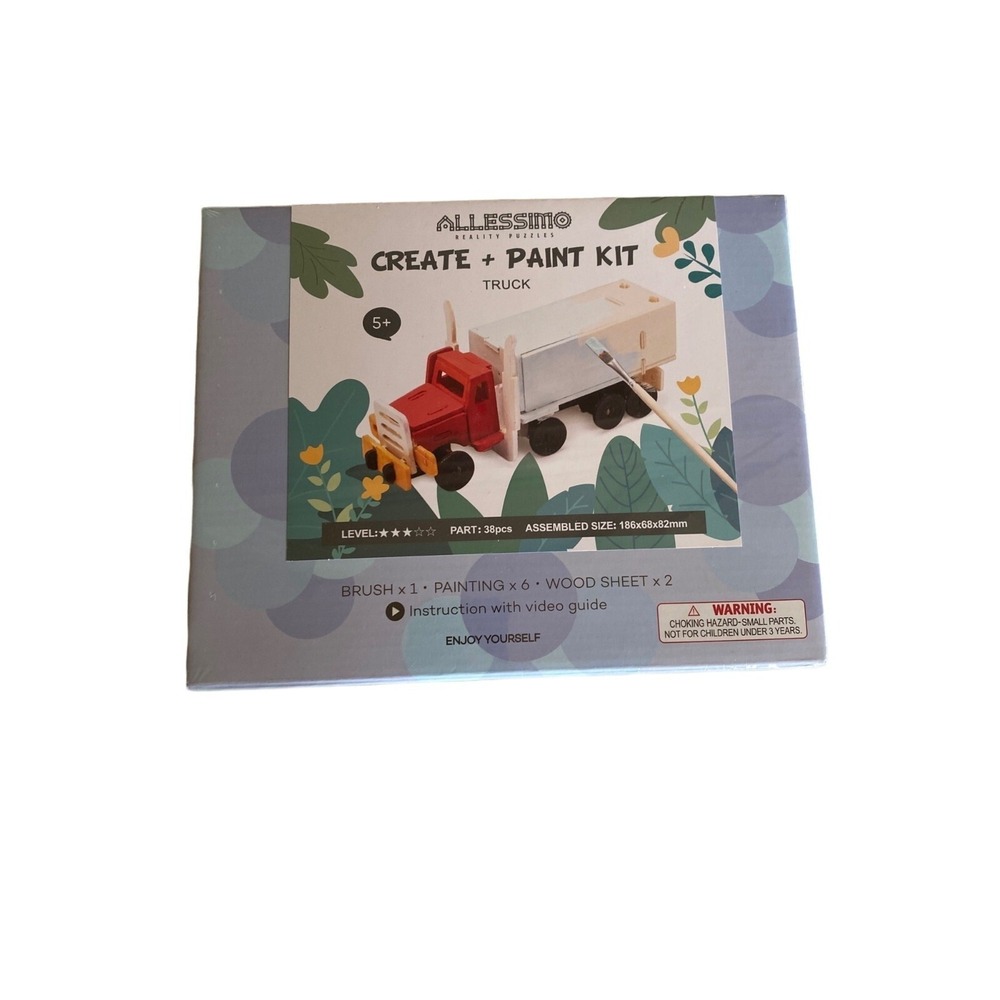 Allessimo 3D Wooden Puzzle Truck Create + Paint Kit 38pc‎ DIY